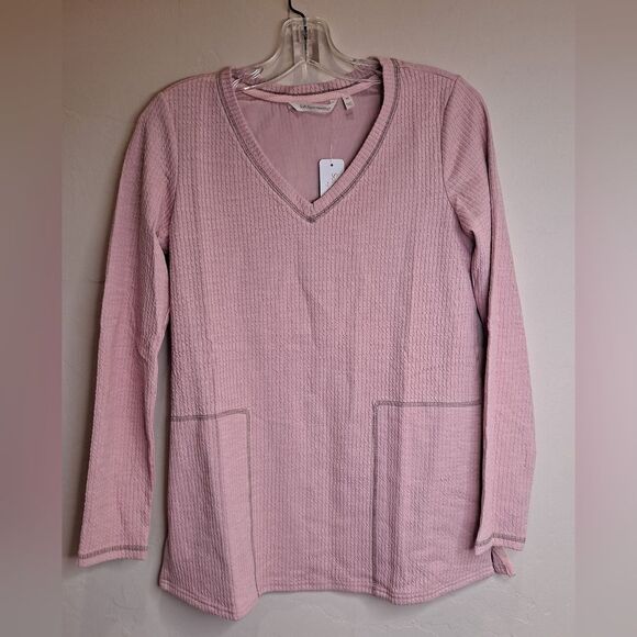 Soft Surroundings Oversized Pink Waffle Long Sleeve V-Neck W Side Pocket… - Picture 1 of 7